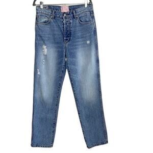 Revice Button Fly Light Wash‎ Distressed High Rise Jean Size 31